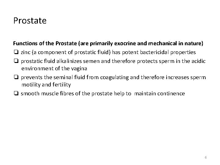 Prostate Functions of the Prostate (are primarily exocrine and mechanical in nature) ❏ zinc