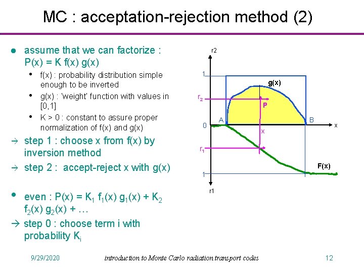 MC : acceptation-rejection method (2) l assume that we can factorize : P(x) =