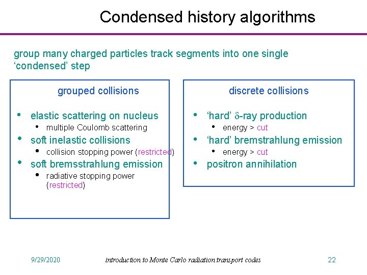 Condensed history algorithms group many charged particles track segments into one single ‘condensed’ step