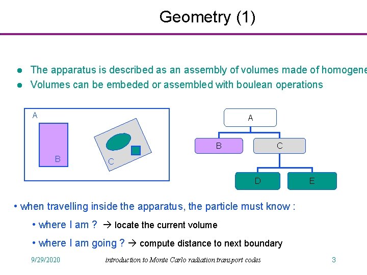 Geometry (1) l l The apparatus is described as an assembly of volumes made