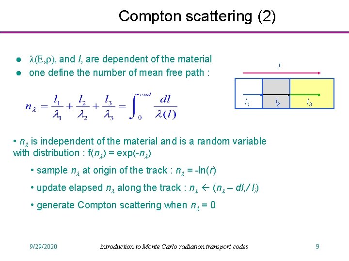 Compton scattering (2) l l l(E, r), and l, are dependent of the material