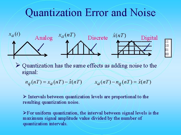 Quantization Error and Noise Analog Discrete Digital Ø Quantization has the same effects as