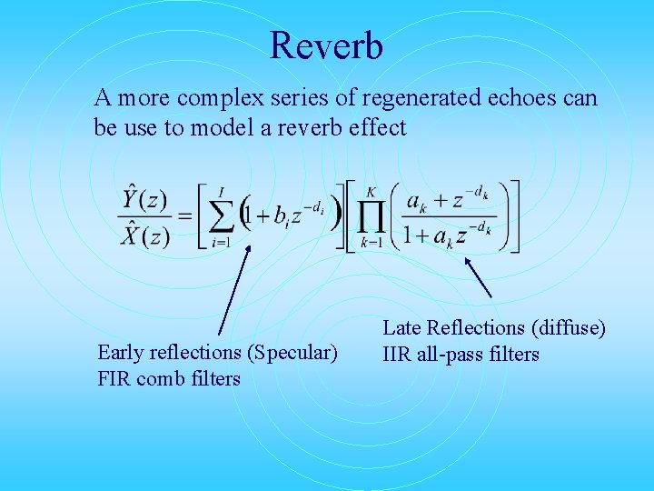 Reverb A more complex series of regenerated echoes can be use to model a