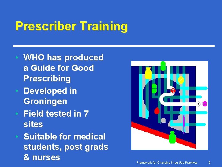 Prescriber Training • WHO has produced a Guide for Good Prescribing • Developed in