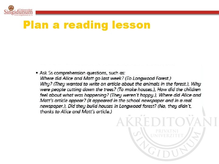 Plan a reading lesson 