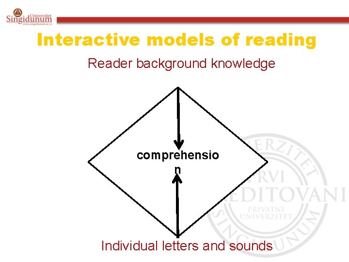 Interactive models of reading Reader background knowledge comprehensio n Individual letters and sounds 