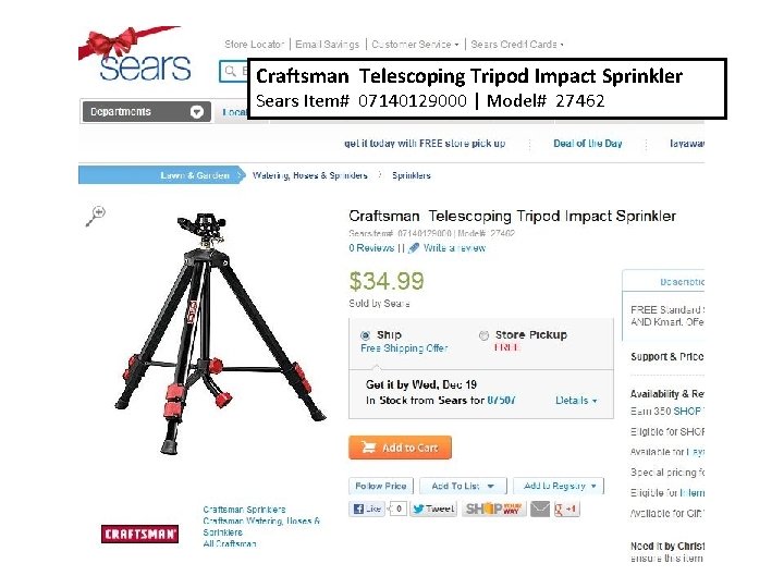 Craftsman Telescoping Tripod Impact Sprinkler Sears Item# 07140129000 | Model# 27462 