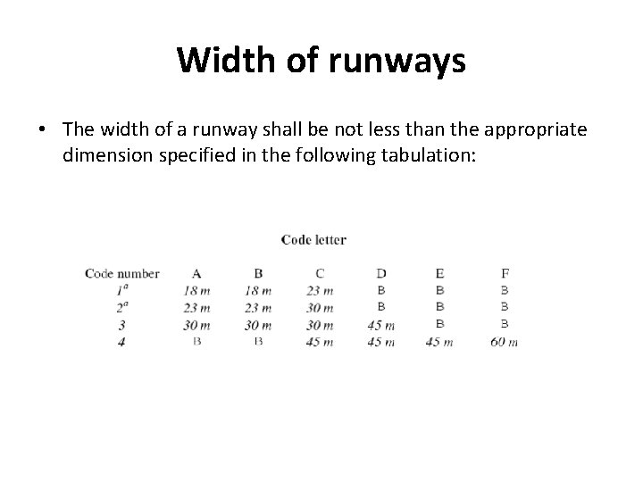 Width of runways • The width of a runway shall be not less than
