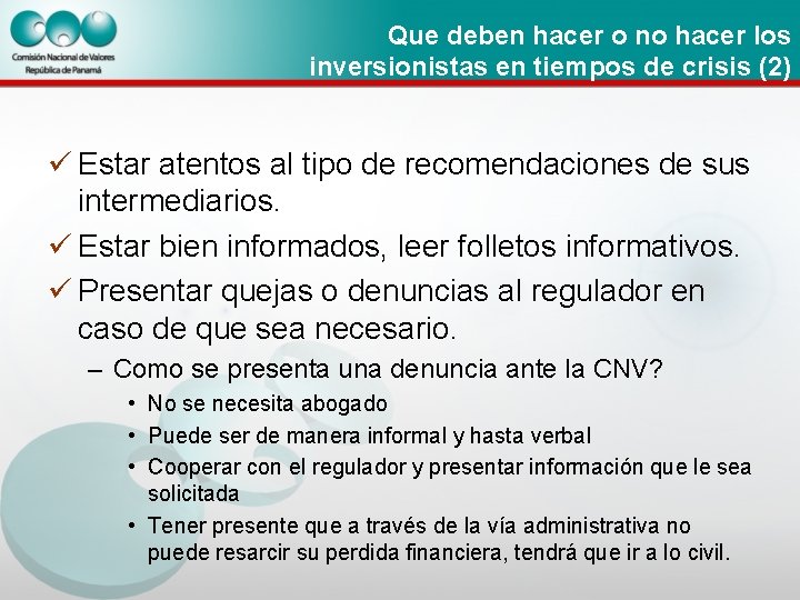 Que deben hacer o no hacer los inversionistas en tiempos de crisis (2) ü