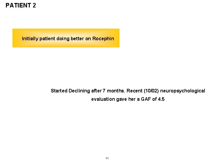 PATIENT 2 Initially patient doing better on Rocephin Started Declining after 7 months. Recent PATIENT 2 Initially patient doing better on Rocephin Started Declining after 7 months. Recent