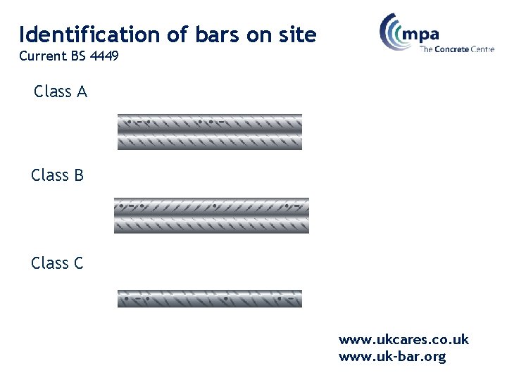 Identification of bars on site Current BS 4449 Class A Class B Class C