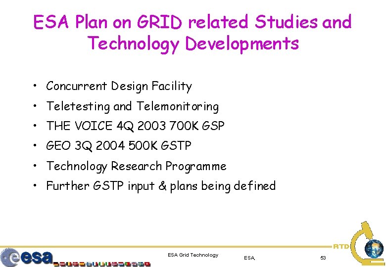 ESA Plan on GRID related Studies and Technology Developments • Concurrent Design Facility •