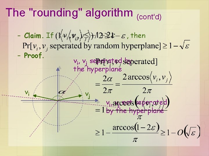 The "rounding" algorithm (cont'd) – Claim. If – Proof. vi , then vi, vj