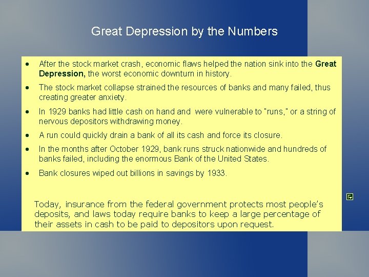 Great Depression by the Numbers • After the stock market crash, economic flaws helped