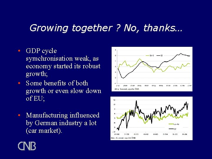 Growing together ? No, thanks… • GDP cycle symchronisation weak, as economy started its Growing together ? No, thanks… • GDP cycle symchronisation weak, as economy started its