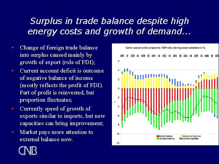 Surplus in trade balance despite high energy costs and growth of demand. . . Surplus in trade balance despite high energy costs and growth of demand. . .