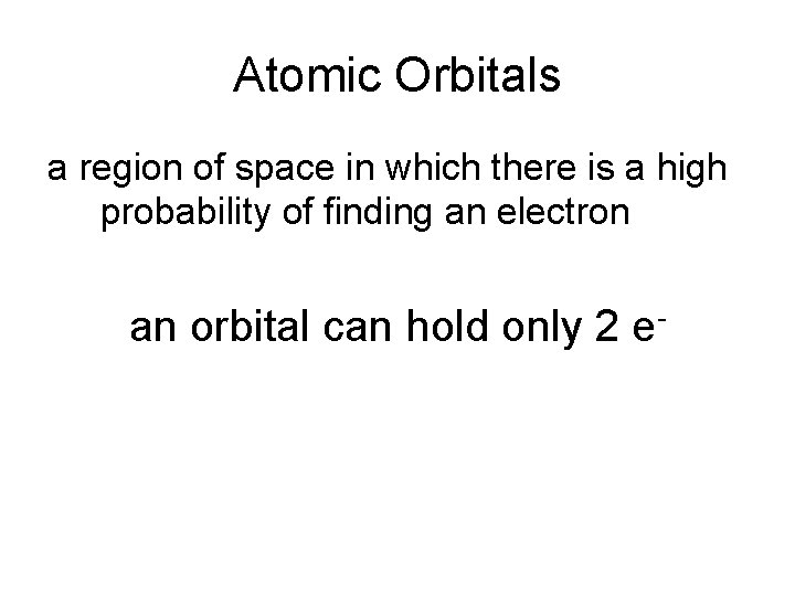 Atomic Orbitals a region of space in which there is a high probability of
