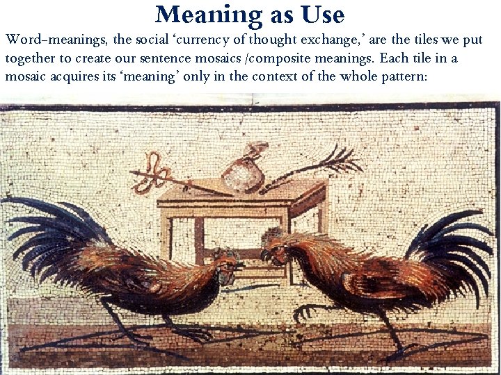 Meaning as Use Word-meanings, the social ‘currency of thought exchange, ’ are the tiles