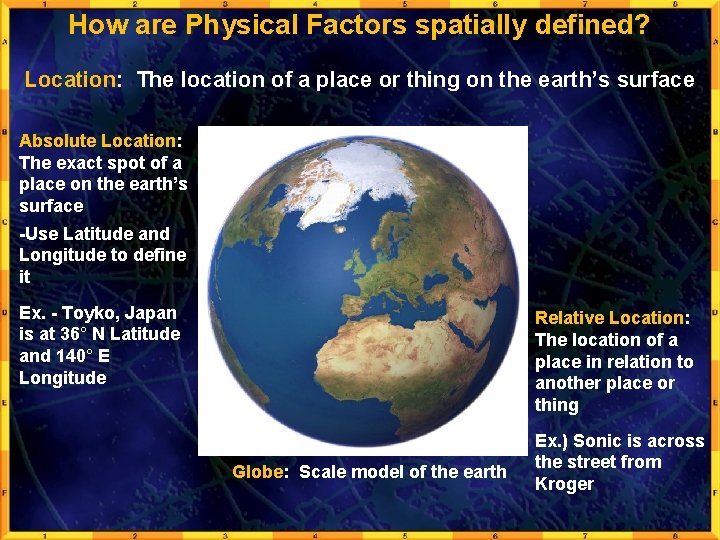 How are Physical Factors spatially defined? Location: The location of a place or thing
