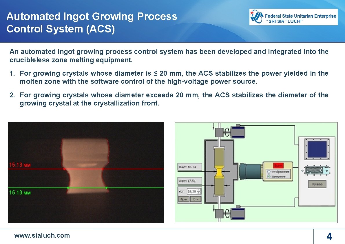 Automated Ingot Growing Process Control System (ACS) An automated ingot growing process control system