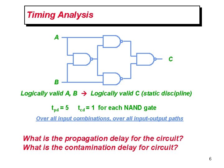 Timing Analysis A C B Logically valid A, B Logically valid C (static discipline)