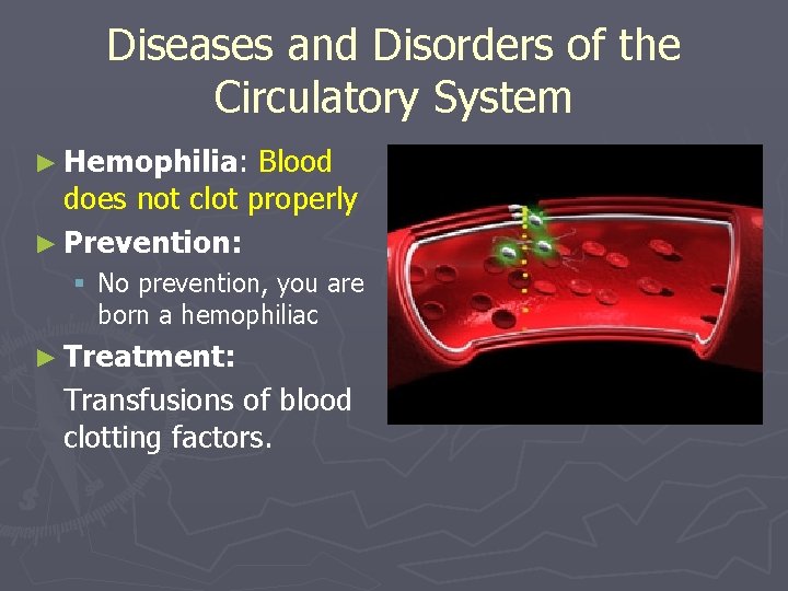 Diseases and Disorders of the Circulatory System ► Hemophilia: Blood does not clot properly