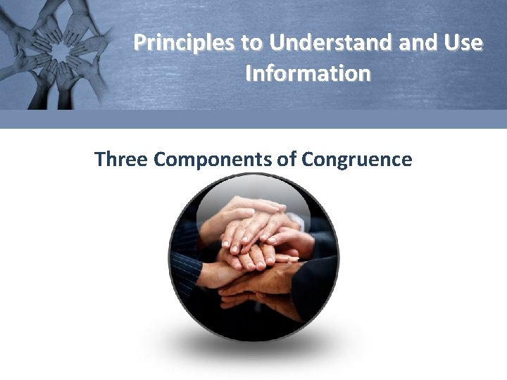 Principles to Understand Use Information Three Components of Congruence 