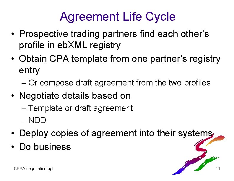 Agreement Life Cycle • Prospective trading partners find each other’s profile in eb. XML Agreement Life Cycle • Prospective trading partners find each other’s profile in eb. XML