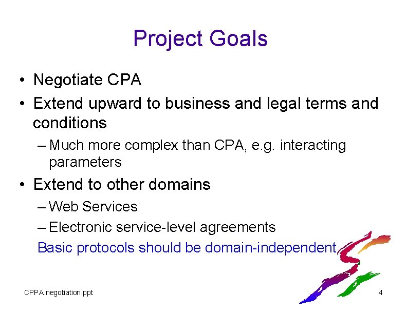 Project Goals • Negotiate CPA • Extend upward to business and legal terms and Project Goals • Negotiate CPA • Extend upward to business and legal terms and
