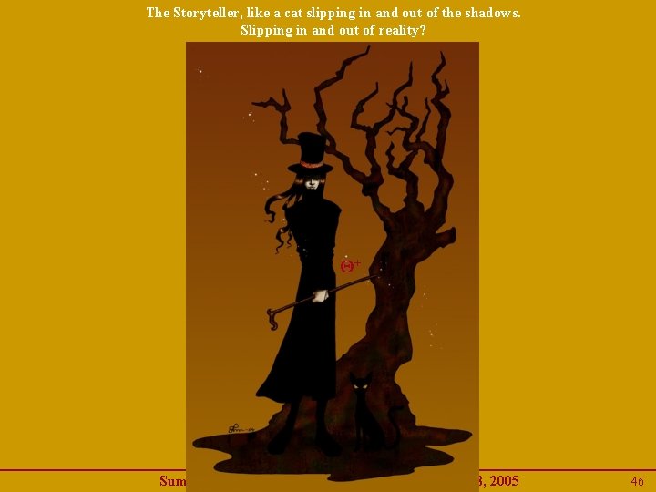 The Storyteller, like a cat slipping in and out of the shadows. Slipping in The Storyteller, like a cat slipping in and out of the shadows. Slipping in