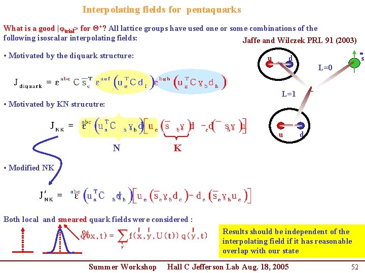 Interpolating fields for pentaquarks What is a good |φtrial> for Θ+? All lattice groups Interpolating fields for pentaquarks What is a good |φtrial> for Θ+? All lattice groups