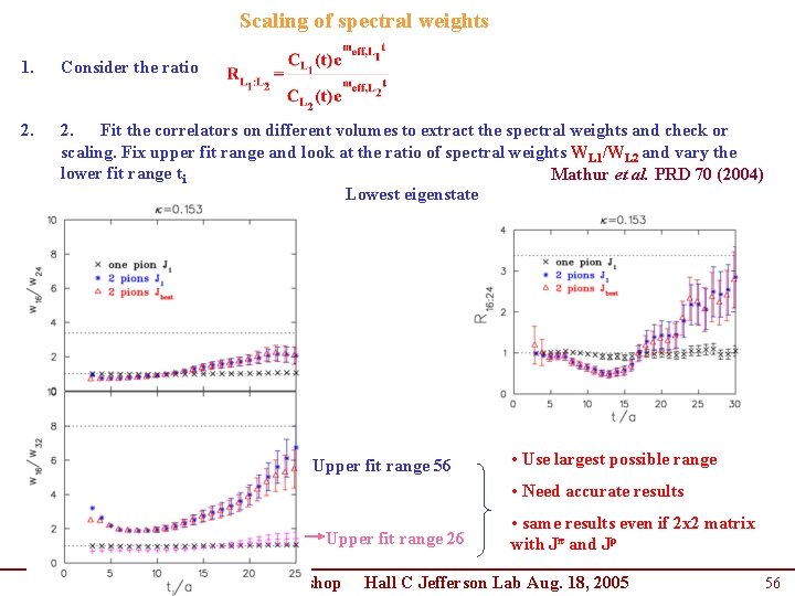 Scaling of spectral weights 1. Consider the ratio 2. Fit the correlators on different Scaling of spectral weights 1. Consider the ratio 2. Fit the correlators on different