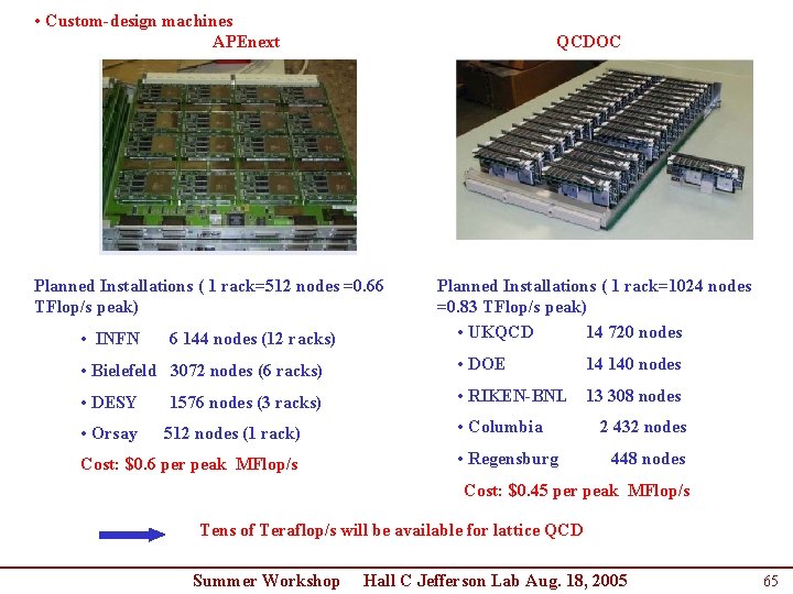 • Custom-design machines APEnext QCDOC Planned Installations ( 1 rack=512 nodes =0. 66 • Custom-design machines APEnext QCDOC Planned Installations ( 1 rack=512 nodes =0. 66