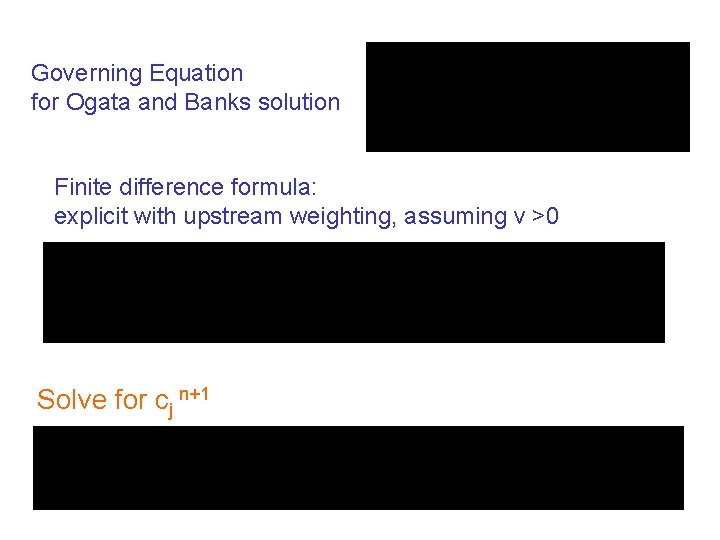 Governing Equation for Ogata and Banks solution Finite difference formula: explicit with upstream weighting,