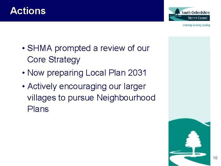 Actions • SHMA prompted a review of our Core Strategy • Now preparing Local