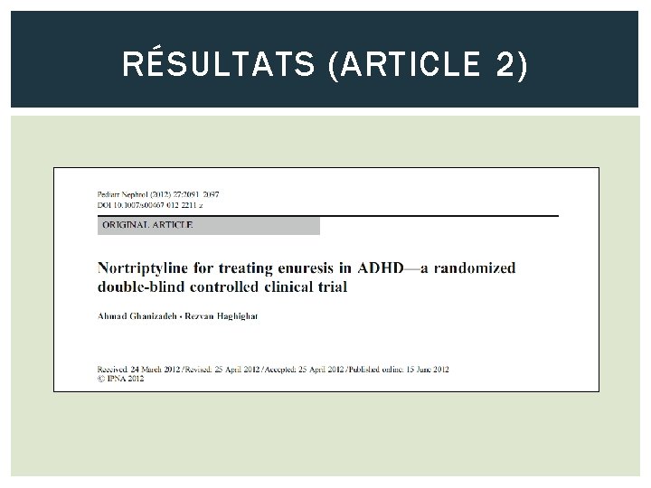RÉSULTATS (ARTICLE 2) 