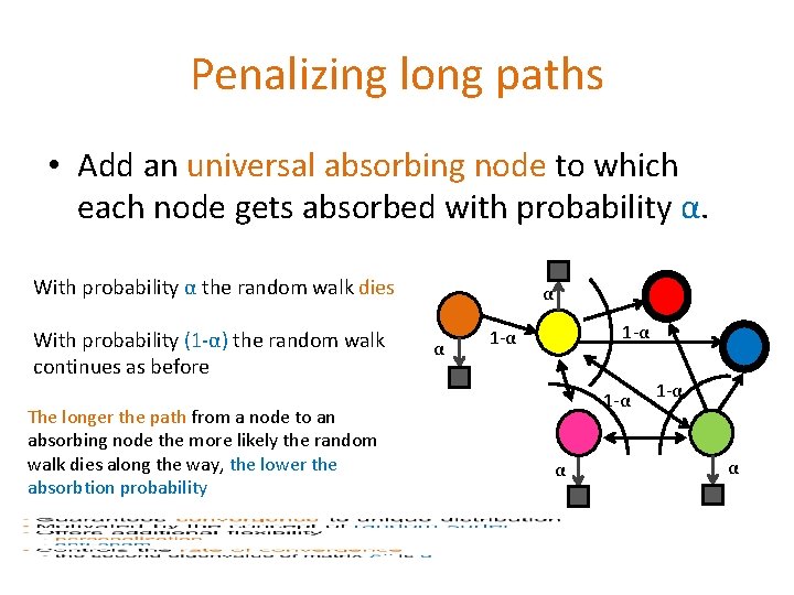 Penalizing long paths • Add an universal absorbing node to which each node gets Penalizing long paths • Add an universal absorbing node to which each node gets