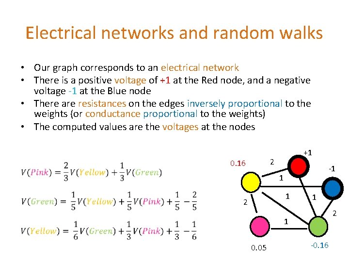 Electrical networks and random walks • Our graph corresponds to an electrical network • Electrical networks and random walks • Our graph corresponds to an electrical network •