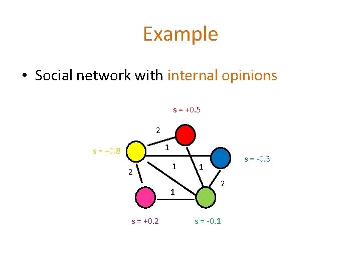 Example • Social network with internal opinions s = +0. 5 2 1 s Example • Social network with internal opinions s = +0. 5 2 1 s