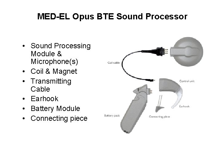 MED-EL Opus BTE Sound Processor • Sound Processing Module & Microphone(s) • Coil &