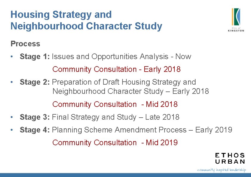 Housing Strategy and Neighbourhood Character Study Process • Stage 1: Issues and Opportunities Analysis Housing Strategy and Neighbourhood Character Study Process • Stage 1: Issues and Opportunities Analysis