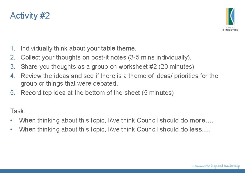 Activity #2 1. 2. 3. 4. Individually think about your table theme. Collect your Activity #2 1. 2. 3. 4. Individually think about your table theme. Collect your