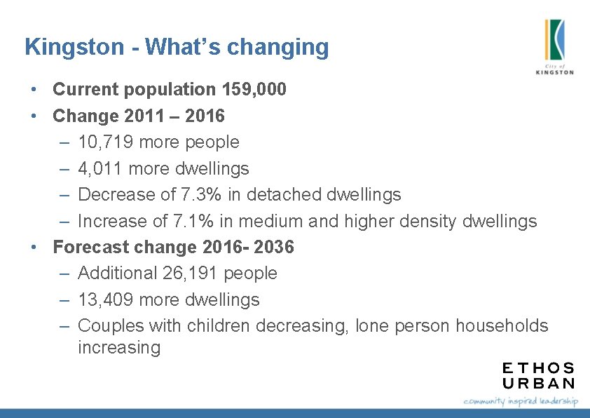 Kingston - What’s changing • Current population 159, 000 • Change 2011 – 2016 Kingston - What’s changing • Current population 159, 000 • Change 2011 – 2016