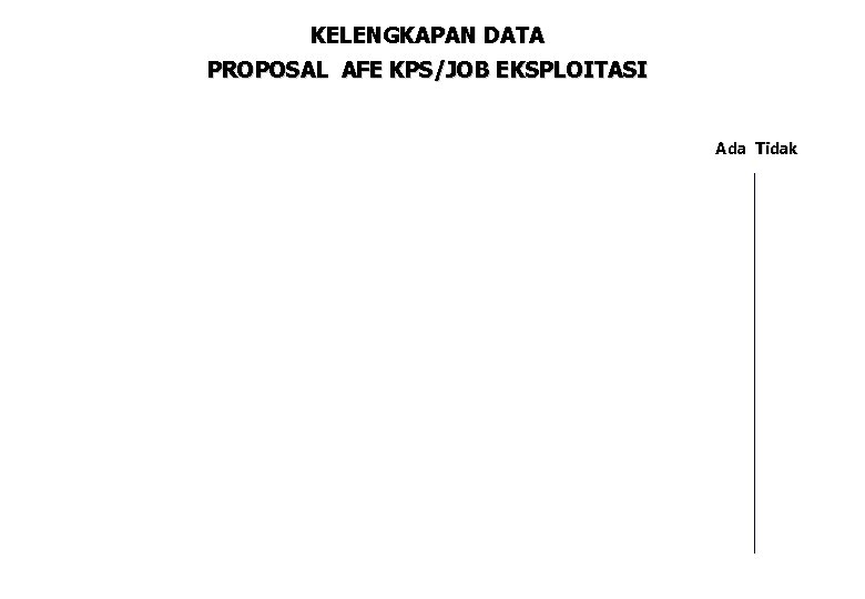 KELENGKAPAN DATA PROPOSAL AFE KPS/JOB EKSPLOITASI Ada Tidak 