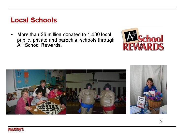 Local Schools § More than $6 million donated to 1, 400 local public, private