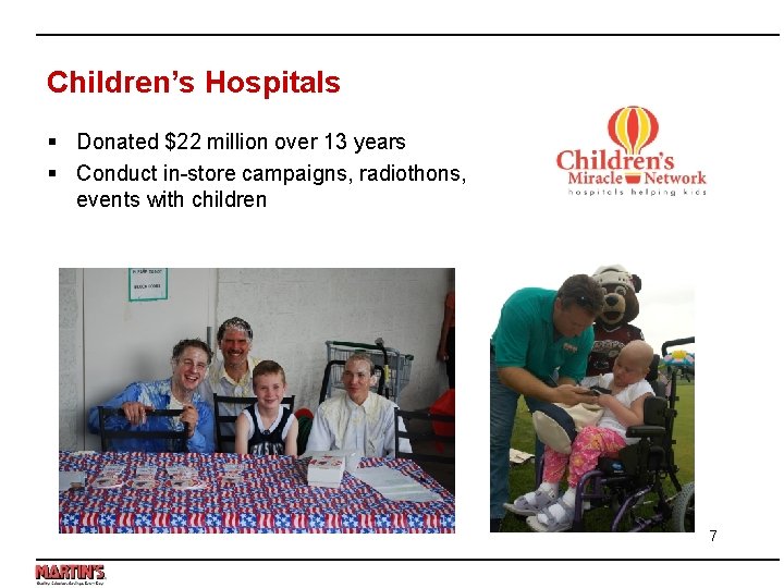 Children’s Hospitals § Donated $22 million over 13 years § Conduct in-store campaigns, radiothons,