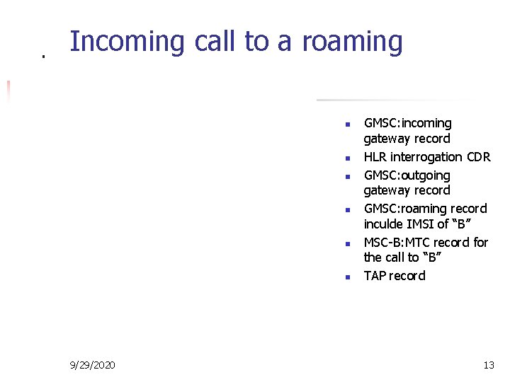 Incoming call to a roaming subscriber n n n 9/29/2020 GMSC: incoming gateway record