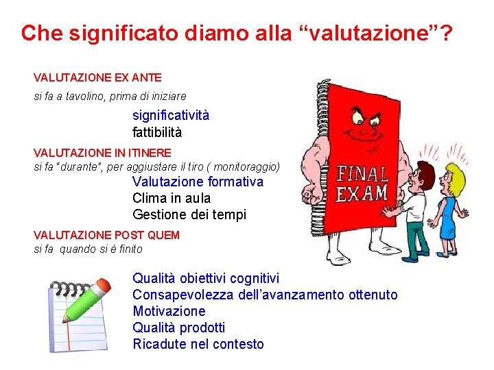 Che significato diamo alla “valutazione”? VALUTAZIONE EX ANTE si fa a tavolino, prima di