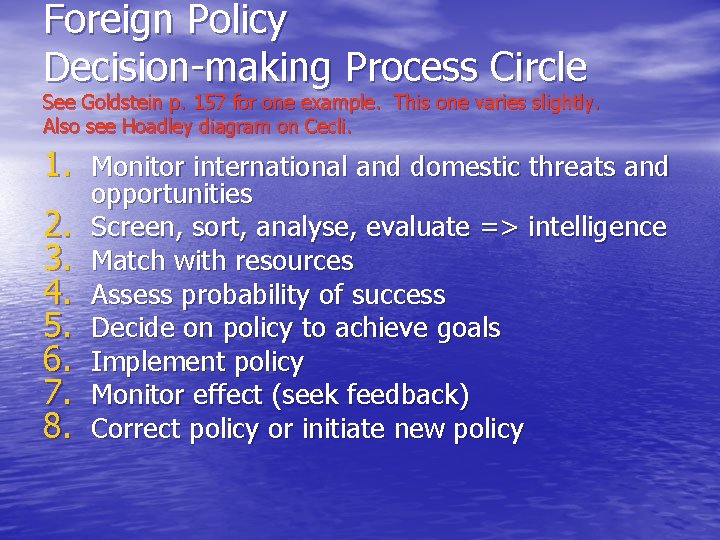 Foreign Policy Decision-making Process Circle See Goldstein p. 157 for one example. This one