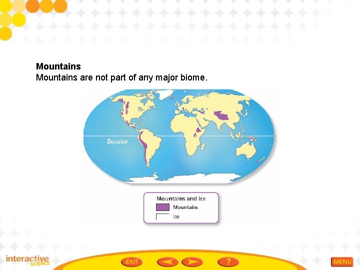 Mountains are not part of any major biome. 
